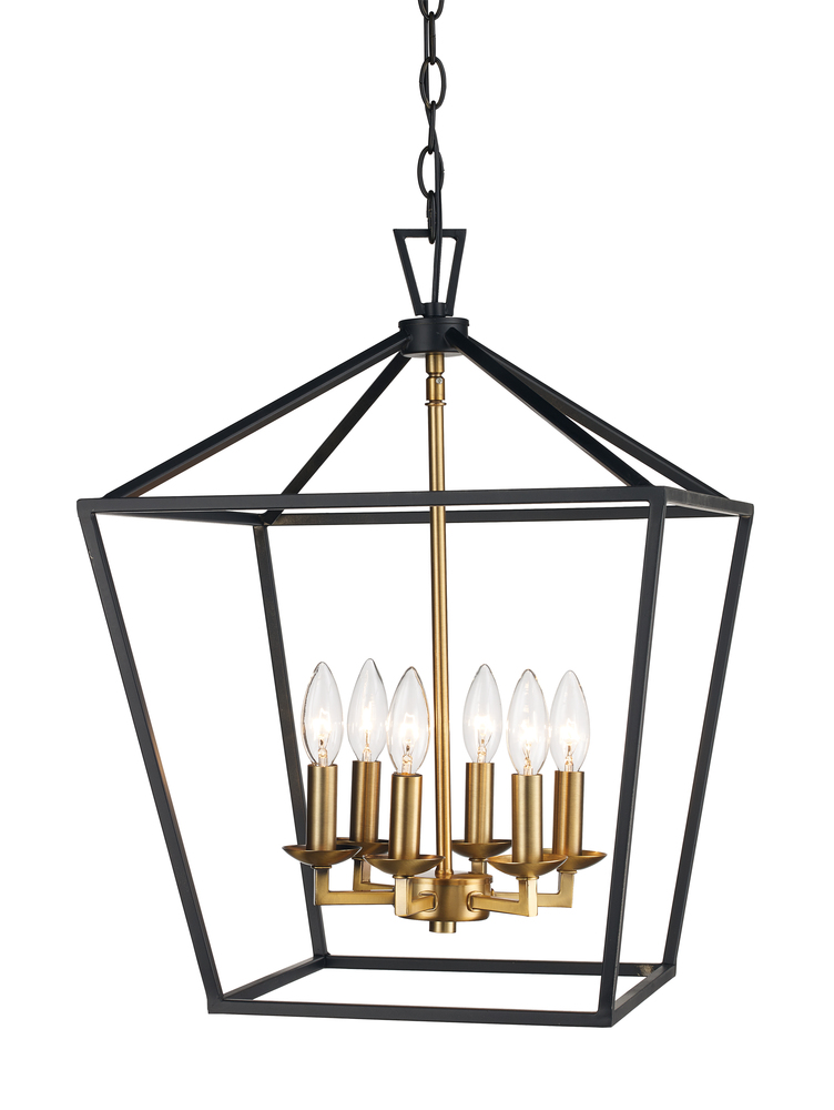 6LT PENDANT-BIRD CAGE-BK/AG